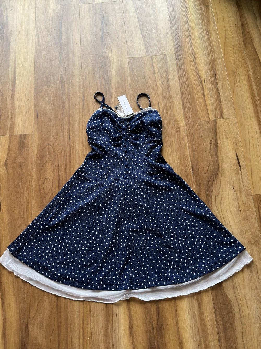 Polka Dot Navy Sundress with White Trim Medium but fit small